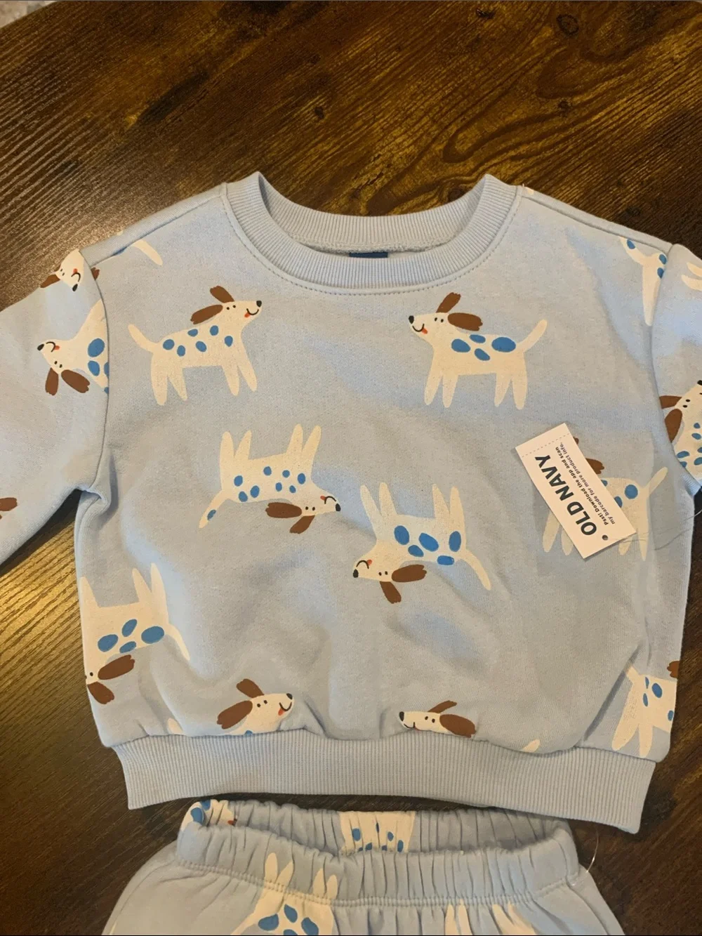 Old Navy Cream & Light Blue Footed One-Piece and Set with Penguins & Dogs